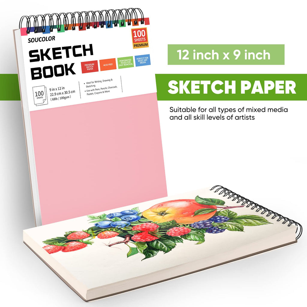 Stocking Stuffers for Kids, Soucolor 9" x 12" Sketch Book 2-Pack, Valentines Day Gifts for Kids Adults, Teens Birthday Party Art Supplies, Christmas Gifts for Teenagers, Easter Basket Stuffers