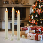 Bighfue LED Flameless Candle, 3D Flickering Taper Battery Operated Candle with Remote Control 10-Key Button, Real Wax 6-Pack for Mantel Christmas Wedding Gift Decoration (Ivory, 0.78 W''9.6 H'')