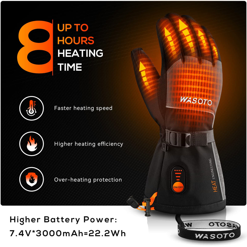 Heated Gloves for Men Women 7.4V Battery 22.2WH Rechargeable Heated Ski Gloves Touchscreen Waterproof Electric Heated Gloves for Winter Outdoor Work Skiing Hiking Camping Raynaud Riding(XL)