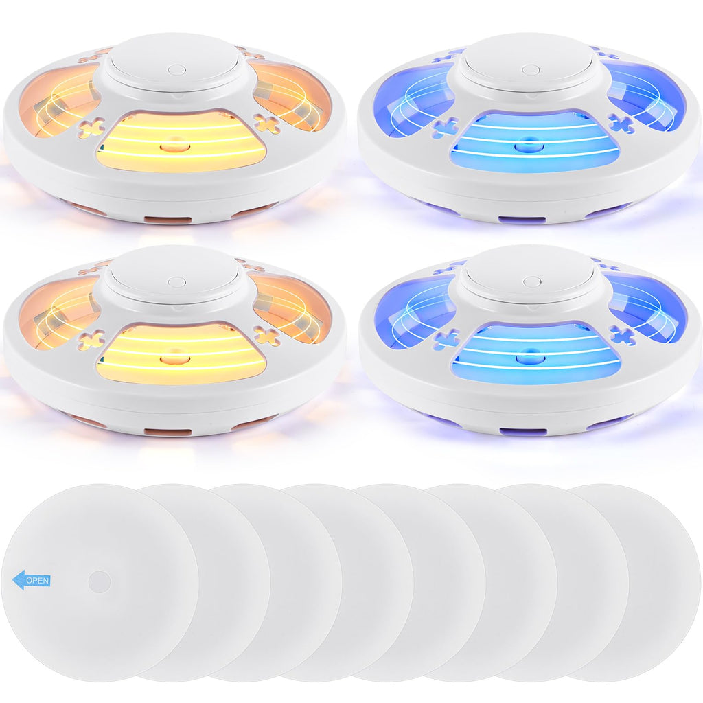 Kittmip 4 Pcs Flea Traps with 8 Sticky Discs for Inside Your Home Bug Killer Safe Flea Light Trap Safe to Pets and Kids Mosquito Trap Gnat Traps for UV Night Light Bug Catcher Attractant (White)