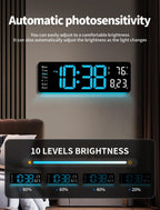 MASHI Digital Wall Clock, 17.3" Large Display Digital Clock with Remote Control, Auto-Dimming Wall Clock with Night Light, DST, Date Week,Temp for Living Room, Bedroom, Decor, Gift for Elderly