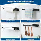 theaoo Paper Towel Holder - Under Cabinet Paper Towel Holder for Kitchen, Adhesive Paper Towel Roll Rack for Bathroom Towel, Wall Mounted Matte Black Paper Towel Rack, SUS304 Stainless Steel