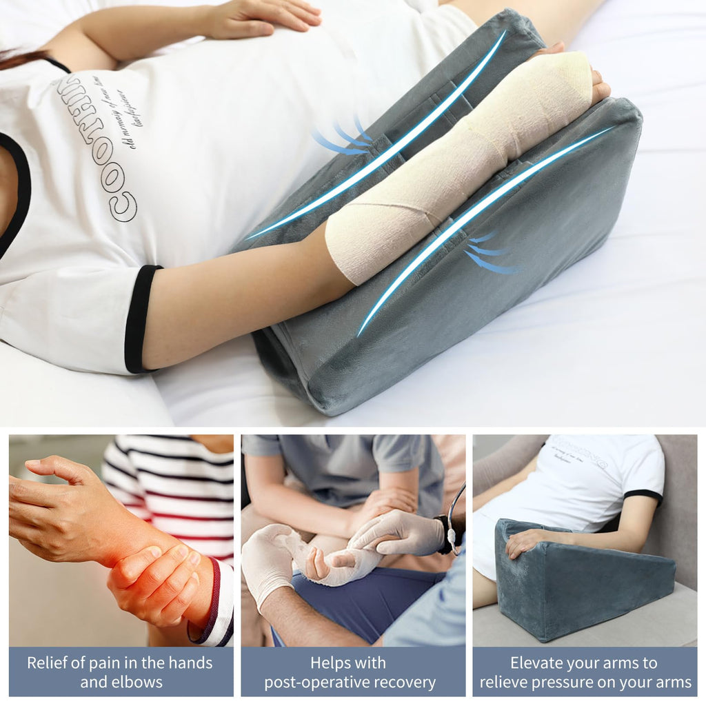 TBXONMOW Arm Elevation Pillow Arm Wedge Pillows for Adults Arm Support Pillow with Pocket for Post Surgery Elbow Arm Rest Pillow with Removable Pillow for Sleeping(Grey)
