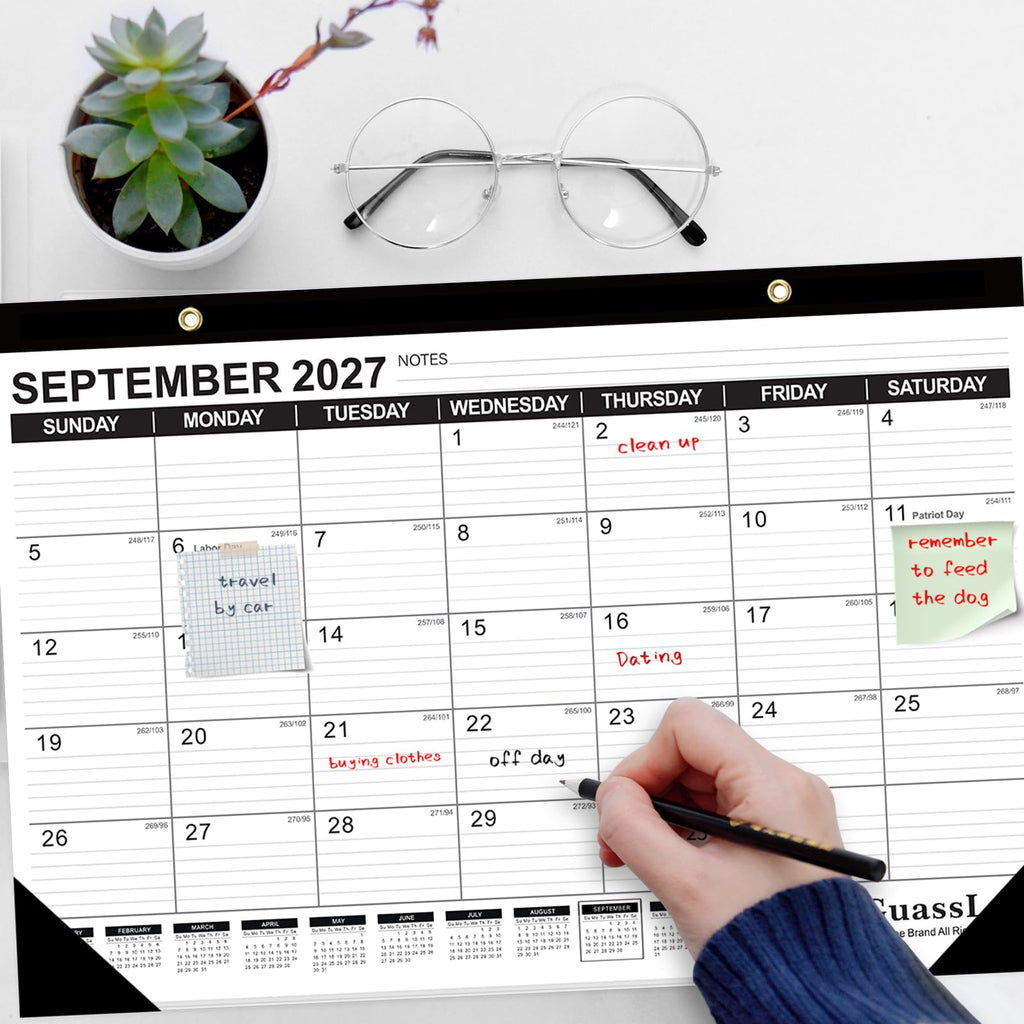 Desk Calendar 2026-2027 - 19 Months Academic Calendar 17" × 11.5" Desktop Calendar from Jun. 2026 to Dec. 2027 with Julian Date for Home School Office Desk Top Organizing