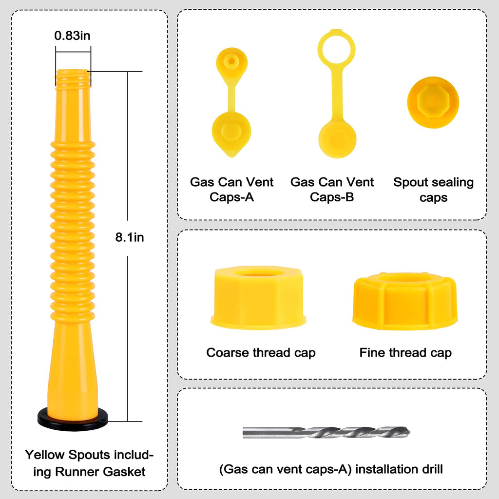 Gas Can Spout Replacement, Gas Can Nozzle Replacement, (3 Kit-Yellow) For Most 1/2/5/10 Gallon Gas Cans. Replacement gas can spout, Gas Can Replacement Spout. The tube is soft and flexible to use
