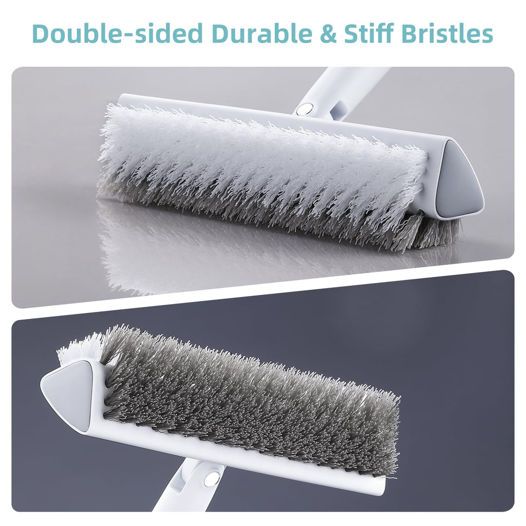 MOPALL Floor Scrub Brush with Long Handle 55", Dual-Sided Stiff Bristle Grout Brush with 180° Rotatable V-Shape Head, Heavy Duty Shower Cleaning for Bathroom Tile, Patio, Deck, Garage, Pool & Corner