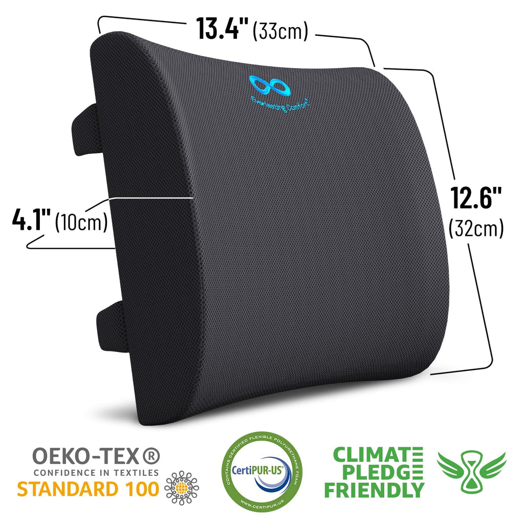 Everlasting Comfort Lumbar Support Pillow for Car Seat - Memory Foam Back Cushion for Car - Lumbar Pillow Promotes Better Posture, Back Pain Relief - Ideal for Driving