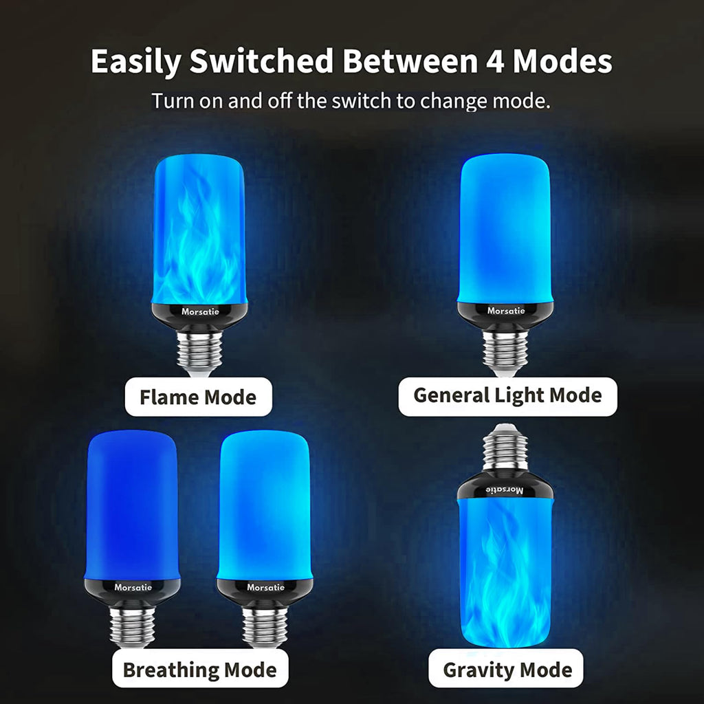 Morsatie 【Upgraded Flame】 LED Flame Light Bulbs, 4 Modes Flickering Light Bulbs with Upside Down Effect, E26 Fire Light Bulb for Halloween Christmas Party Porch Patio Indoor Outdoor Decoration, Blue