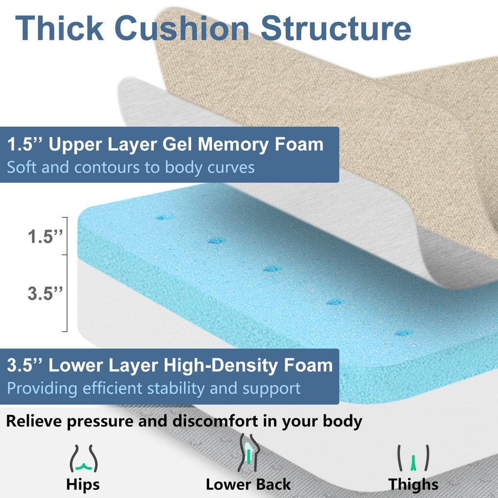 Shinnwa Gel Memory Foam Recliner Cushion for Elderly, Dual-Layer Foam Chair Pad, Extra Large Seat Cushion for Couch, Armchair, Wicker Chairs, Floor, 20 × 20 × 5in, Beige
