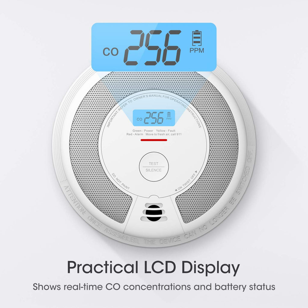 X-Sense 10-Year Battery Combination Smoke Carbon Monoxide Alarm Detector with Large LCD Display, Standalone Model, 5-Pack