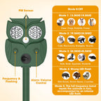 Solar Animal Repeller Waterproof Ultrasonic Animal Repeller Outdoor with Motion Sensor 5 Modes Drive Away Deer, Squirrel, Cat, Coyote, Raccoon