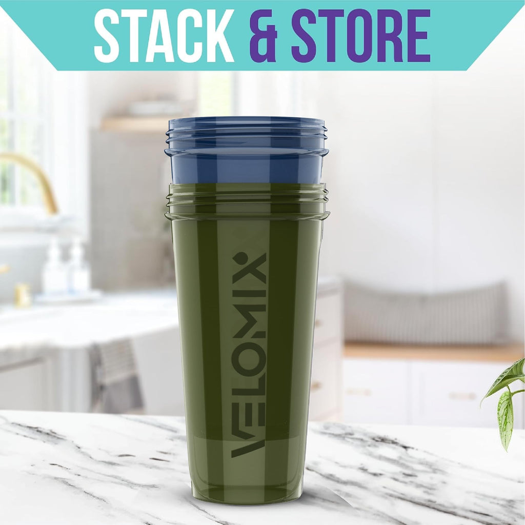 VELOMIX -2 Pack- 28 oz Protein Shaker Bottles for Protein Mixes - 2x Wire Whisk | Leak Proof Shaker Cups for Protein Shakes | Protein Shaker Bottle Pack | Shakers for Protein Shakes-Green&Blue
