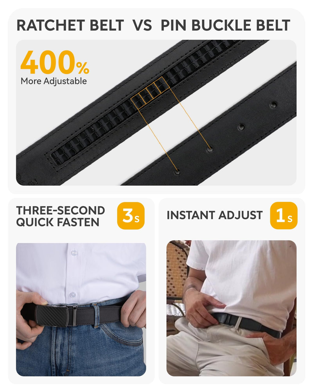 Mens Belt - Mens Ratchet Belt Leather 1 3/8" for Dress Pant - Micro Adjustable Belt Fit Everywhere