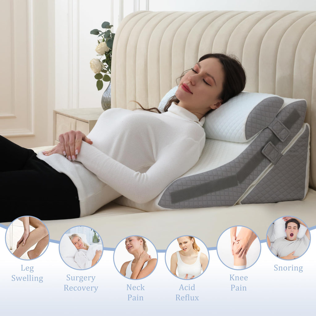 Flyxunfri Bed Wedge Pillow for Sleeping Orthopedic Wedge Pillows Set 9&12&16&20 Inches Adjustable Memory Foam Reading Pillow for Acid Reflux Relief Ergonomic Incline for Back Pain