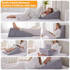 Ruqmuis Wedge Pillow for Sleeping, 10" Bed Wedge Pillow for Headboard, Triangle Incline Wedges for Acid Reflux, Pillow Wedge for Back Pain Relief, Elevated Leg Pillows After Surgery, Snoring, Velvet