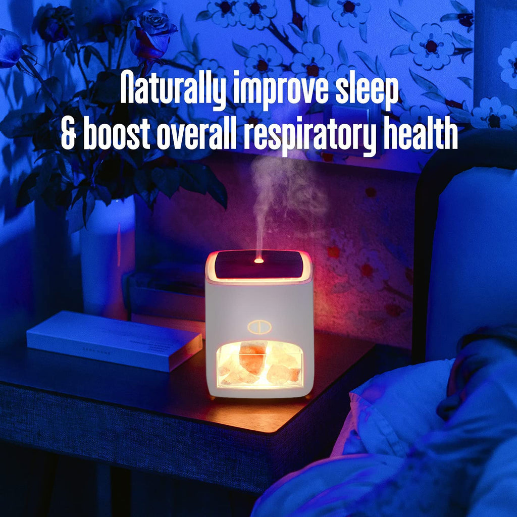 Pure Daily Care Himalayan Pink Salt Diffuser & 10 Essential Oils – 2-in-1 Therapeutic Device - Aromatherapy & Ionic Himalayan Salt Therapy – 400ml Ultrasonic Vaporizer and Ionizer (White)