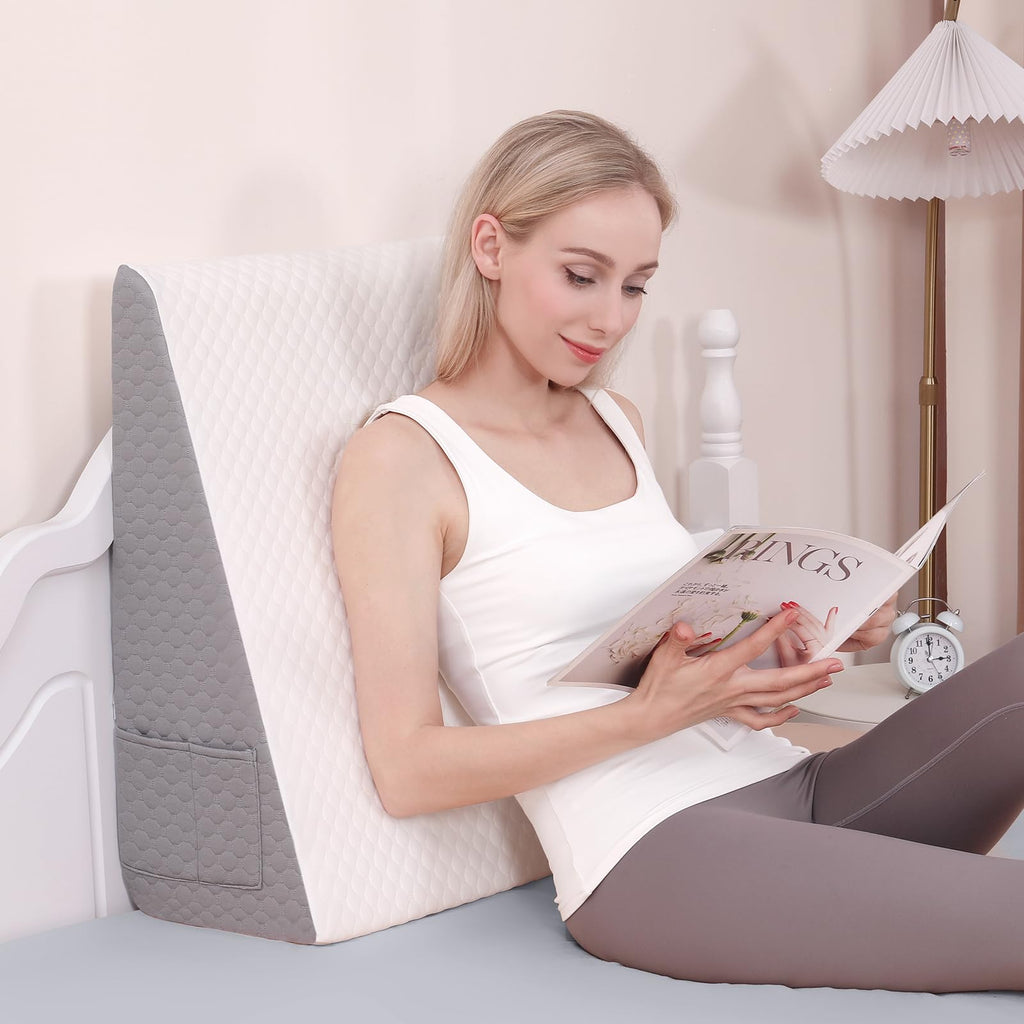 Forias Wedge Pillow for Sleeping,10" Bed Wedge Pillow for After Surgery,Acid Reflux,Snoring,Memory Foam Top Triangle Pillow Wedge with Breathable Removable Cover