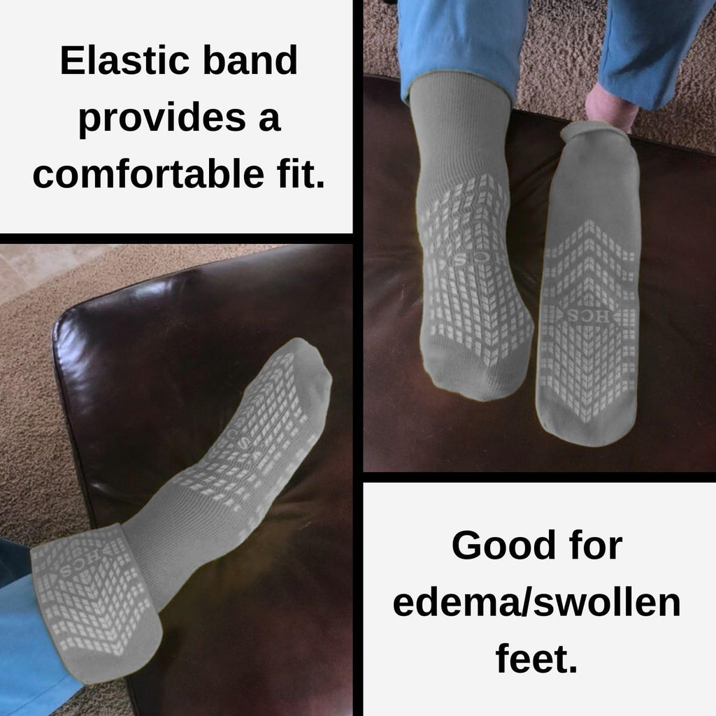 HCS Bariatric Hospital Socks with Grips for Women & Men (6 Pairs) - Non Slip Socks for Elderly/Non Skid Socks for Seniors - Fall Risk Patient Slippers (Gray, Bariatric)