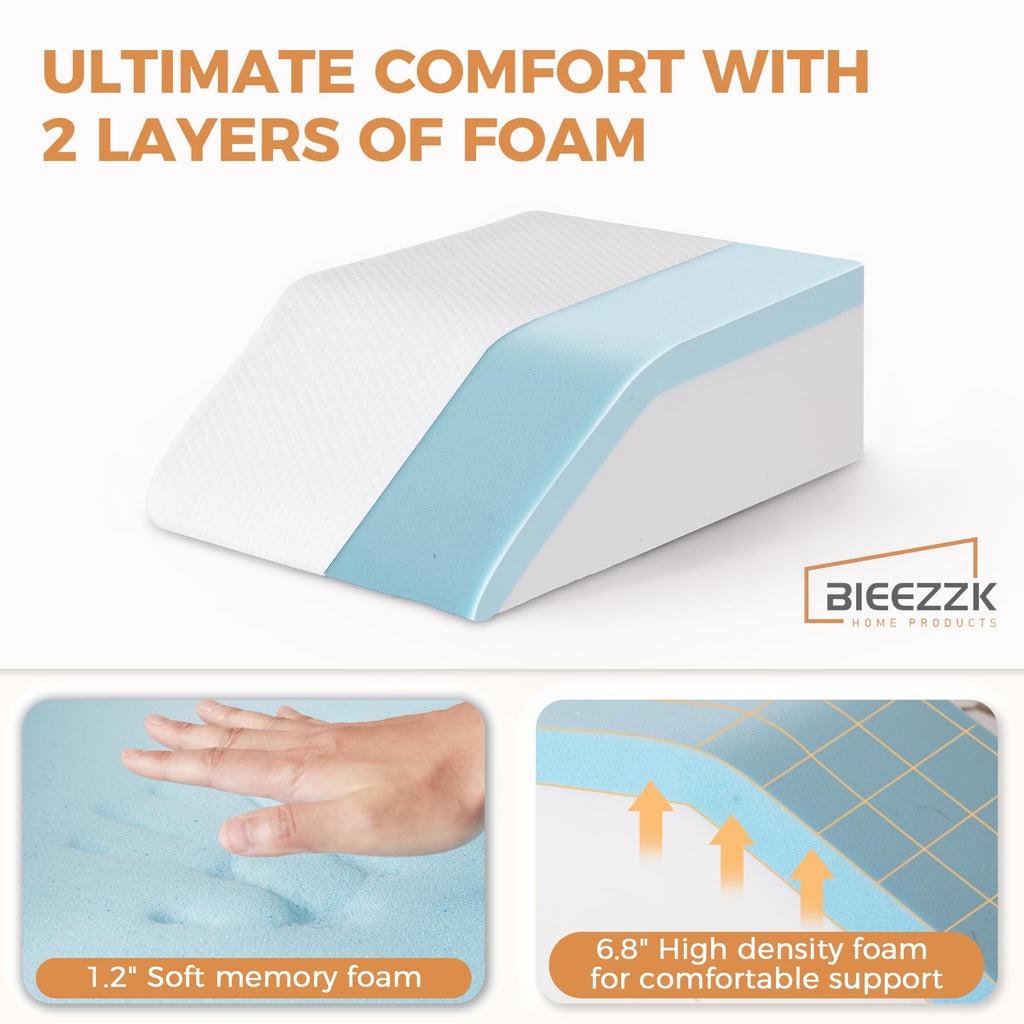 BIEEZZK Leg Pillow Elevation Blood Circulation, Leg Elevation Pillows for After Surgery, Swelling, Leg Elevating Pillows with Cover and Handle, Leg Pillow for Pain Relief, 23.6×16.8×8 Inch, White/Grey