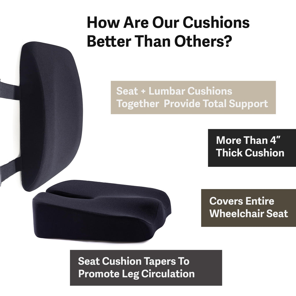 Elmara Wheelchair Seat Cushion Set – Relieve Back, Coccyx, Sciatica Pain – 18"x17"x4" Non-Slip Wheelchair Cushions for Pressure Relief, Wheel Chair Cushions for Seniors, Cushion for Wheelchair (Black)