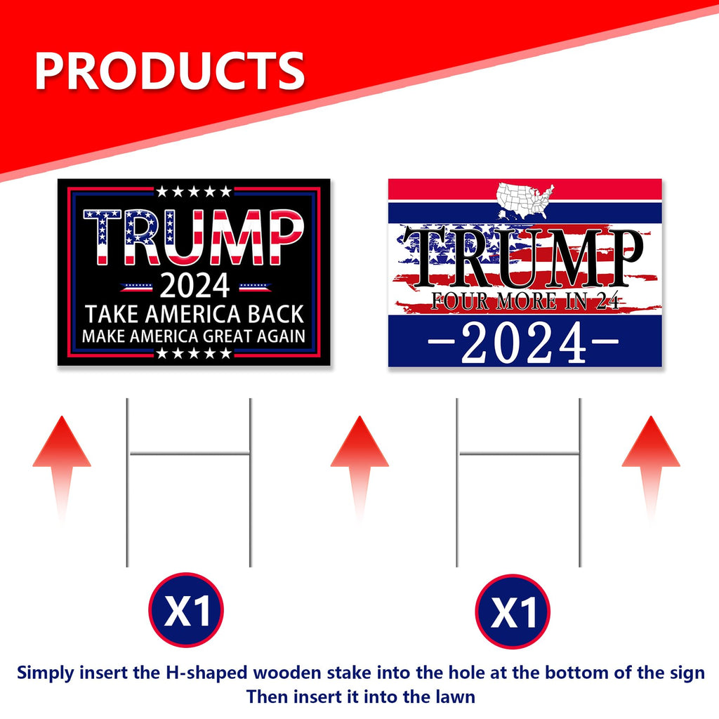 Trump Yard Signs 2024,2PACK 18x12In Double-Sided Take America Back Trump 2024 Four More In 24 Campaign Signs With H-Stakes MAGA Sign Vote For Trump Vance Garden Lawn Parade Handheld Rally Decor