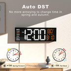 JALL 16" Large Digital Wall Clock Timer, Remote Controll, 2 Alarms, LED Display, 8 RGB Color, Auto DST, Temperature for Living Room, Bedroom, Desk, Mounted, Gift for Elderly (White Orange, 16 inches)