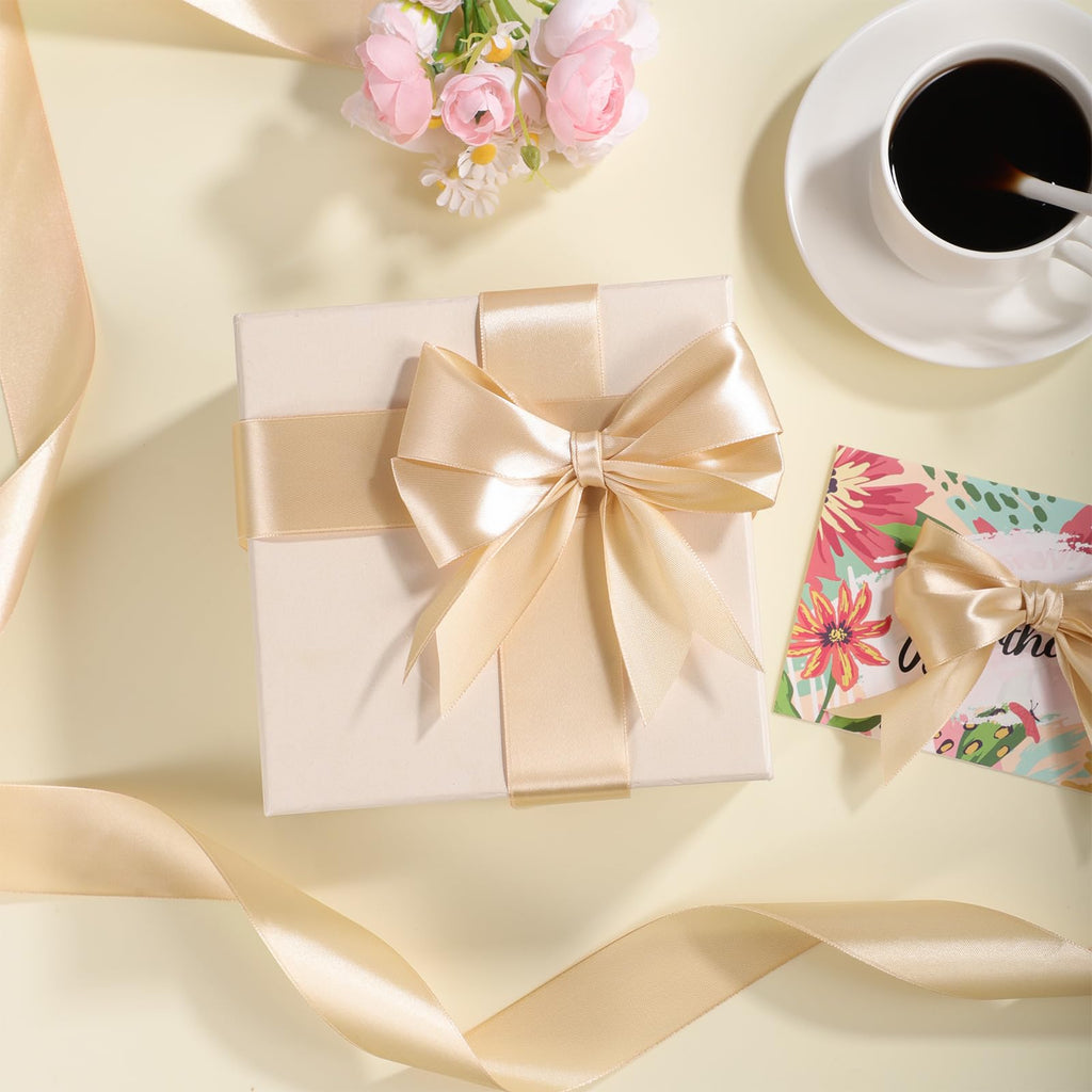 Champagne Gold Satin Ribbon 120 Yards 1-1/2 Inch Gold Ribbon Stocking Stuffers for Gift Wrapping Fall Decor Flower Bouquet Wedding Invitation Party Christmas Decorations