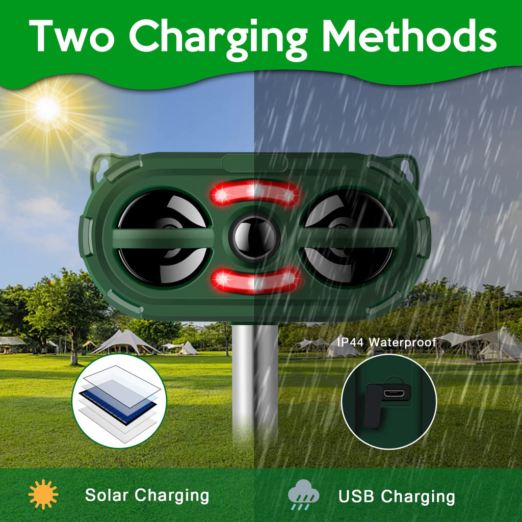 Ultrasonic Animal Repeller,Solar Powered Animal Repellent Outdoor Cat Repellent Dog Deterrent Waterproof Ultrasonic Bird Repellent with Motion Sensor for Squirrel Rabbit Fox Raccoon,Yard Garden Farm