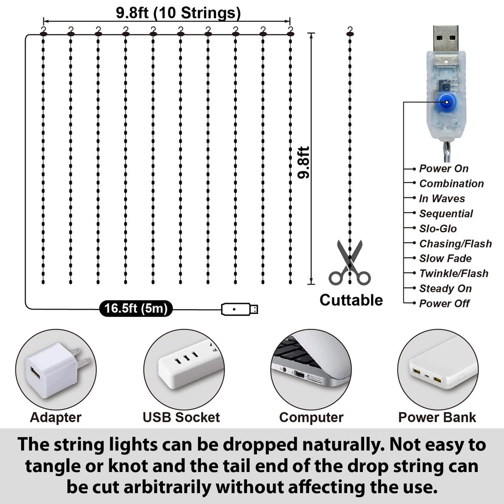 HXWEIYE 300LED Purple Fairy Curtain Lights for Bedroom, 3mx3m 8 Modes USB Plug in Window Christmas Led String Hanging Lights with Remote for backdrop Wedding Party Home Garden Outdoor Indoor