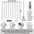 HXWEIYE 300LED Fairy Blue Curtain Lights for Bedroom, 3mx3m 8 Modes USB Plug in Window Christmas Led String Hanging Lights with Remote for backdrop Wedding Party Home Garden Outdoor Indoor