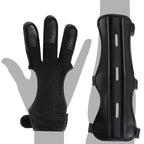 2 Pcs Archery Glove & Arm Guard Kit Leather PU Archery Bracer Three Finger Guard Protective Gear Accessories for Men Women & Youth