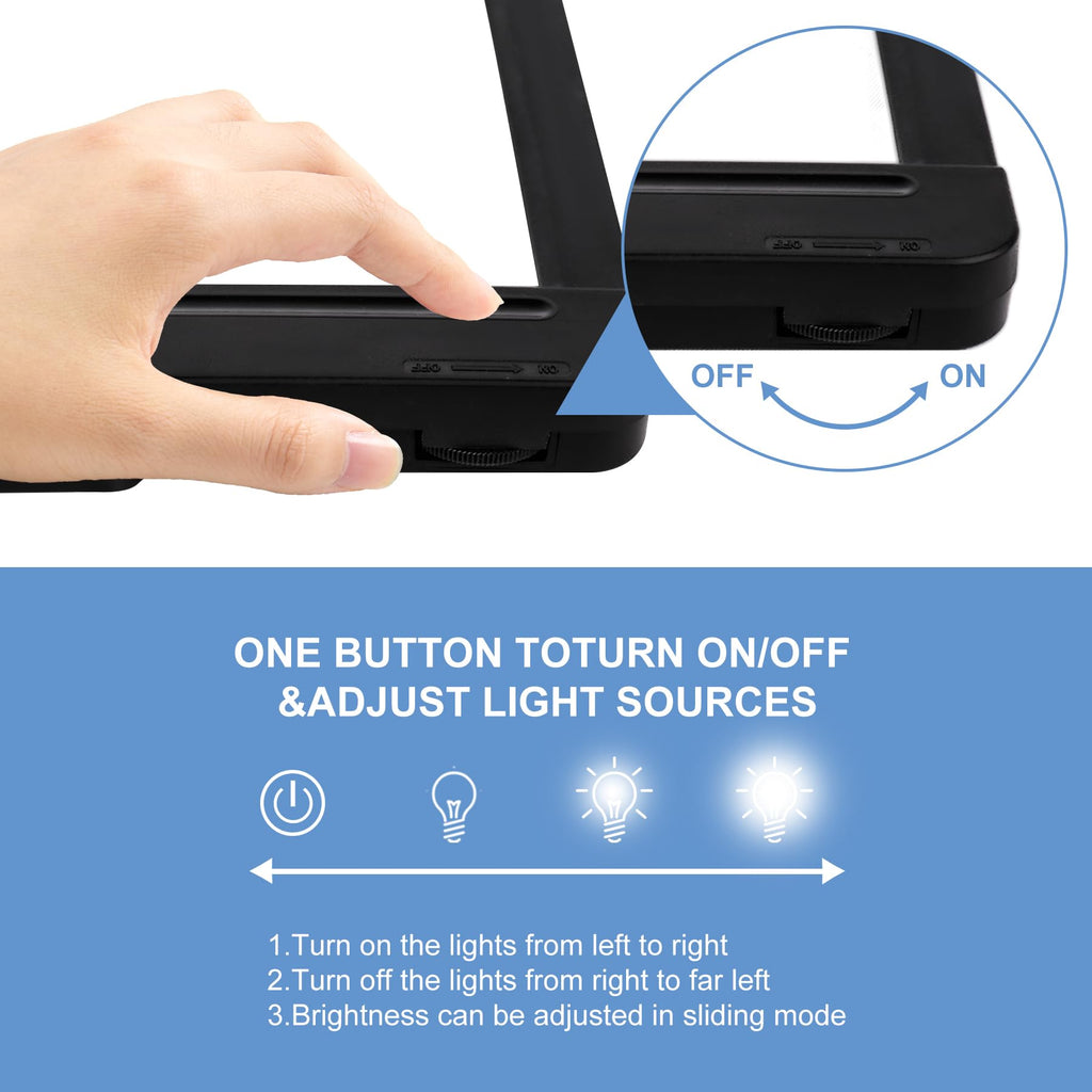 molebe 5X Hands Free Magnifying Glass with Light and Stand 43 Ultra-Bright LEDs, Page Magnifier for Reading, Neck Wear Large Magnifying Glass for Reading Small Prints Low Vision Elderly(Black)