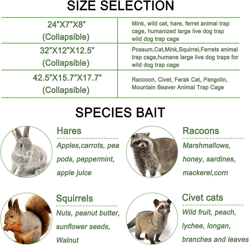 2023 Upgraded Reinforced Animal Traps,Rabbit Traps,33in Live Animal Cage for Squirrels,Stray Cats Trap, Live Traps for Raccoons, Stainless Steel Foldable with Pedal Triggers(33x12x13inch)