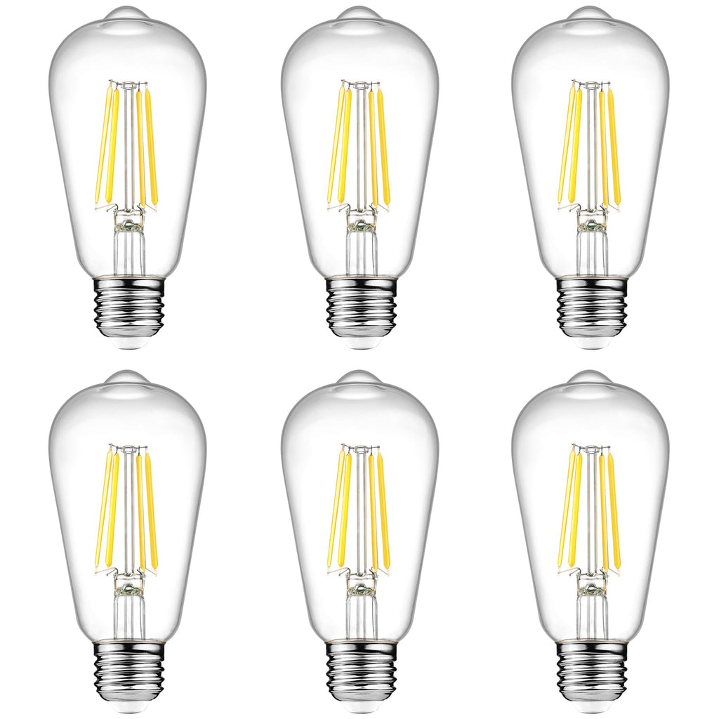 Ascher Vintage LED Edison Bulbs, 6W, Equivalent 60W, Non-Dimmable, High Brightness Cool White 4000K, ST58 Antique LED Filament Bulbs with 80+ CRI, E26 Medium Base, Clear Glass, Pack of 6