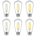 Ascher Vintage LED Edison Bulbs, 6W, Equivalent 60W, Non-Dimmable, High Brightness Cool White 4000K, ST58 Antique LED Filament Bulbs with 80+ CRI, E26 Medium Base, Clear Glass, Pack of 6