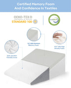 Forias Wedge Pillow 12" Bed Wedge Pillow for Sleeping Wedge Pillow for After Surgery Triangle Pillow Wedge for Acid Reflux Snoring Heartburn Back Pain, Machine Wash Cover | Memory Foam Top