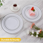 Goodluck 200PCS Silver Plastic Plates, Heavy Duty Disposable Gold Plates with 100 10.25 inch Dinner Plates and 100 7.5 inch Dessert Plates, Disposable Plates for Party, Holiday, Wedding