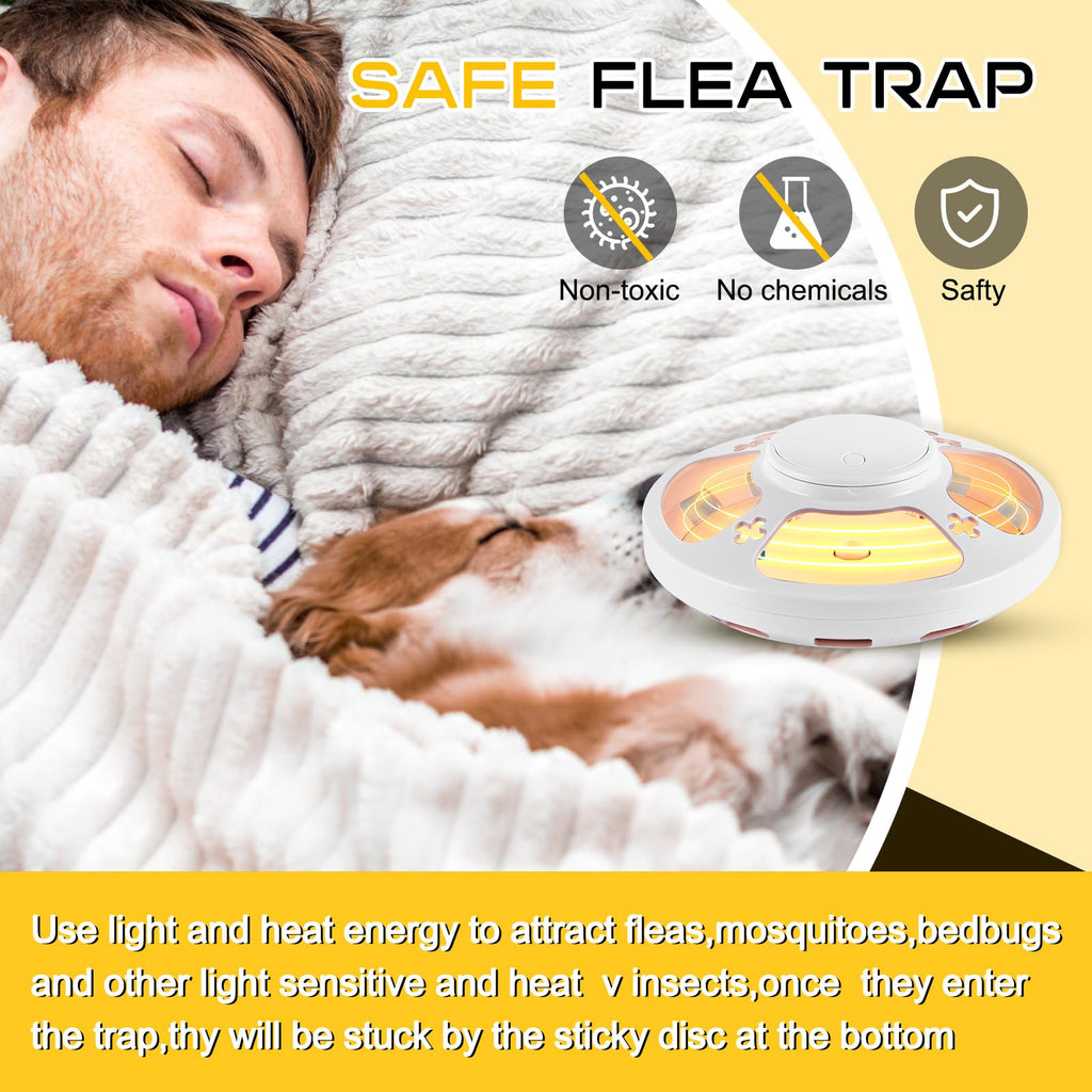 Kittmip 4 Pcs Flea Traps with 8 Sticky Discs for Inside Your Home Bug Killer Safe Flea Light Trap Safe to Pets and Kids Mosquito Trap Gnat Traps for UV Night Light Bug Catcher Attractant (White)