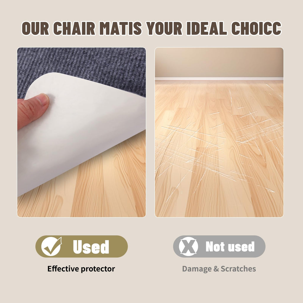 Riveroy Office Chair Mat - for Hardwood Floors, Large Non-Slip Easy-Clean Floor Protection Blanket (Grey, “48 x 36in”).