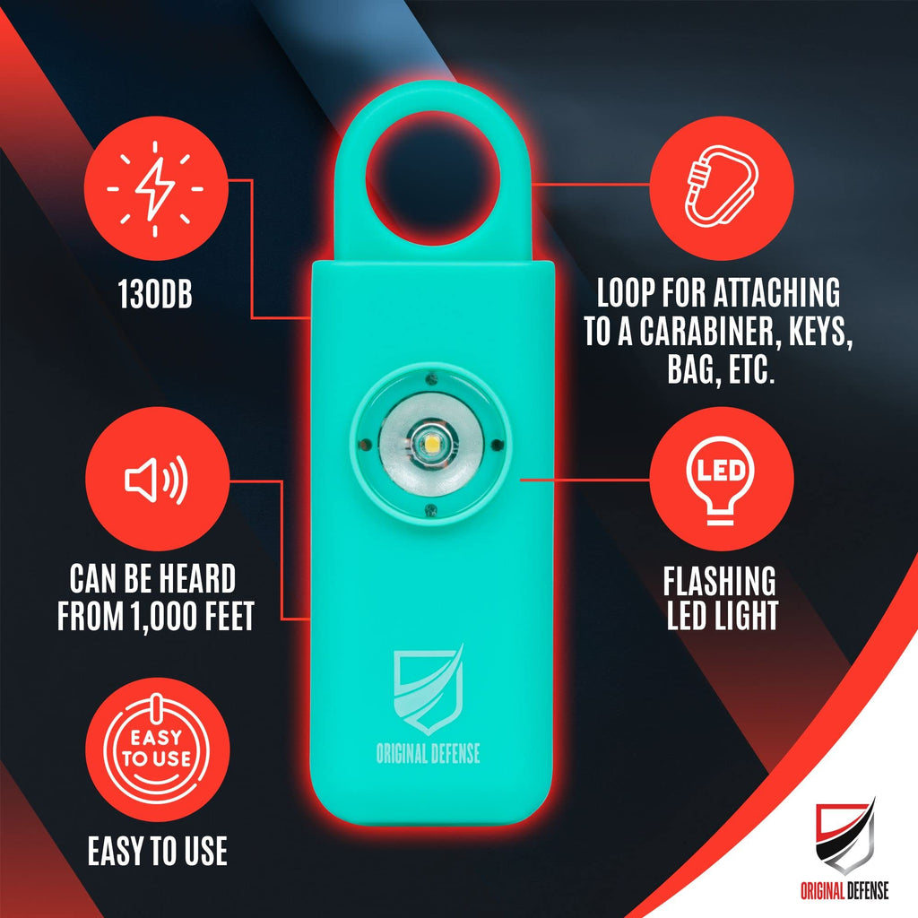 Original Defense® Siren Self Defense for Women - Personal Alarm for Women, Children, & Elderly - Recommended by Police - 130 dB Loud Self Defense Keychain Siren with LED Strobe Light (Mint)