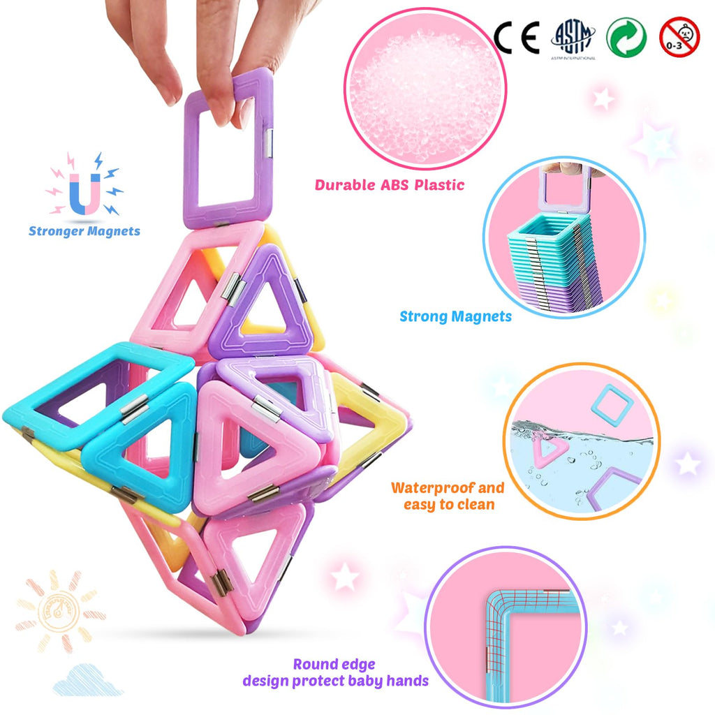 DUMMA Magnetic Tiles Toys for 3 4 5 6 7 8+ Year Old Boys Girls Upgrade Macaron Castle Blocks Building Set for Toddlers STEM Creativity/Educational Toys for Kids Age 3-6 Christmas Birthday Gifts
