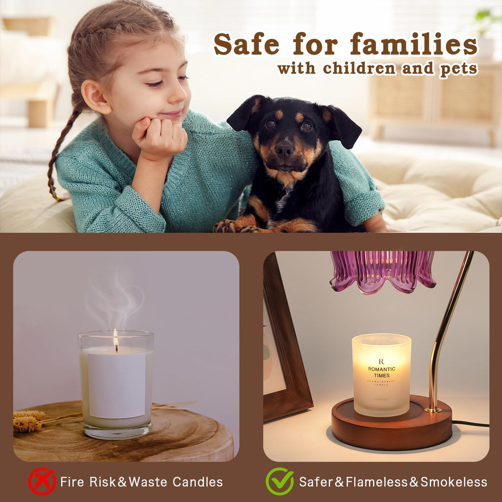 Dimmable Flower Candle Warmer Lamp with Timer, Purple Candle Lamp Warmer for Jar Candle, 2024 Womens Gifts for Christmas, Xmas Gifts for Mom Unique, Home Decor for Bedroom Living Room Decor Aesthetic