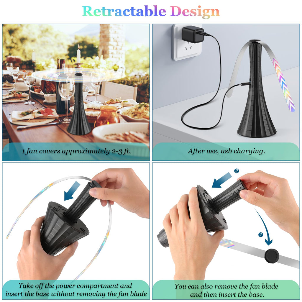 Fly Fans for Tables Rechargeable, Fly Fans for Outdoor Tables, Food Fans to Keep Flies Away, USB Fly Fans Belfans, 1800mah Large Capacity Fly Repellent, 6PCS, Black