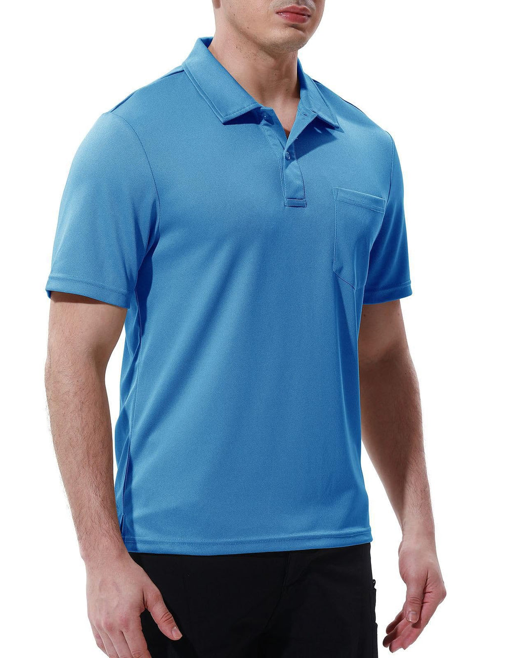 Men's Activewear Polo Shirts Short Sleeve Quick Dry Outdoor Golf Sports Shirts with Pocket(Blue, US XL)
