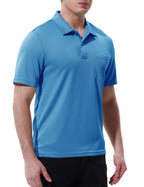 Men's Activewear Polo Shirts Short Sleeve Quick Dry Outdoor Golf Sports Shirts with Pocket(Blue, US XL)