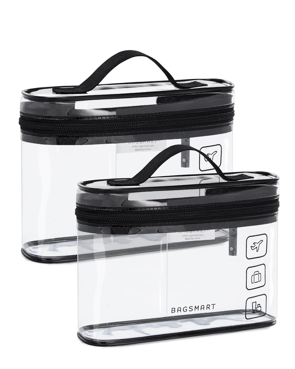 TSA Approved Toiletry Bag, 2 Pack Clear Makeup Cosmetic Bag Organizer, Quart Size Travel Bag for Toiletries, Carry-on Travel Accessories Essentials, Black-2pcs