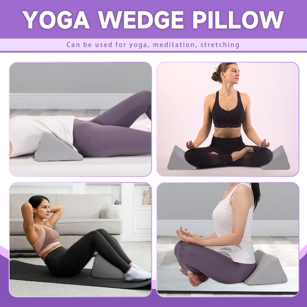 Small Wedge Pillow, Small Wedge Pillow for Sleeping, Foam Wedge for Yoga, Laptop, Memory Foam Positioning, Foam Pillow for Chair, Provide Support and Relieve Fatigue(Grey-S)