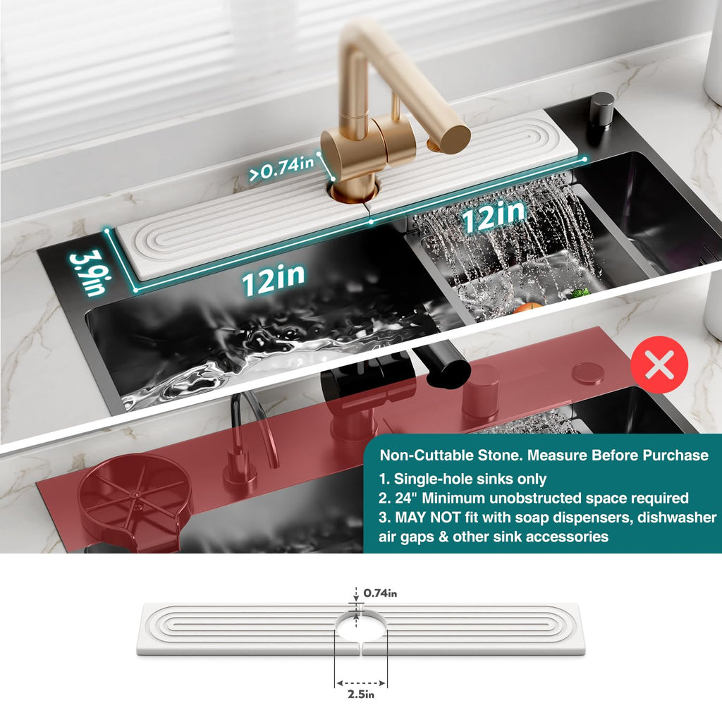 Eormoe Faucet Mat for Kitchen Sink – Diatomite Stone Drying Mat & Sink Protectors, Prevent Moisture – Sink Splash Guard Water-Absorbing Stone Tray for Bathroom Counter (Light Grey, 23.6" x 3.9")