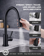 WEWE Kitchen Faucets with Pull Down Sprayer, Stainless Steel Single Handle 1 Hole for Family Kitchen Commercial Camper Laundry Rv Bar, Matte Black