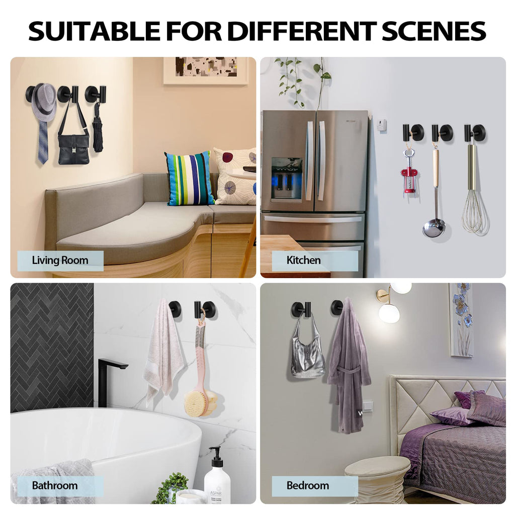 Towel Hooks for Bathroom,2 Packs Wall Mount Towel Holder,Black Matte Wall Robe Hook,Stainless Steel Heavy Duty Door Hanger Towel Hook for Kitchen, Bedroom,Hotel,Pool,Coats(Drilling)